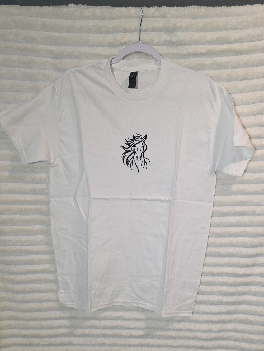 0170 Gildan White Short-Sleeve Tee with Black Horse Line Art